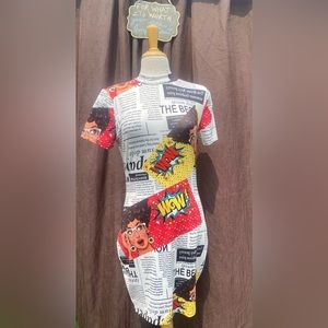 Shein Comic Book Newspaper Print Stretch Midi Dress - Size Medium (8-10)